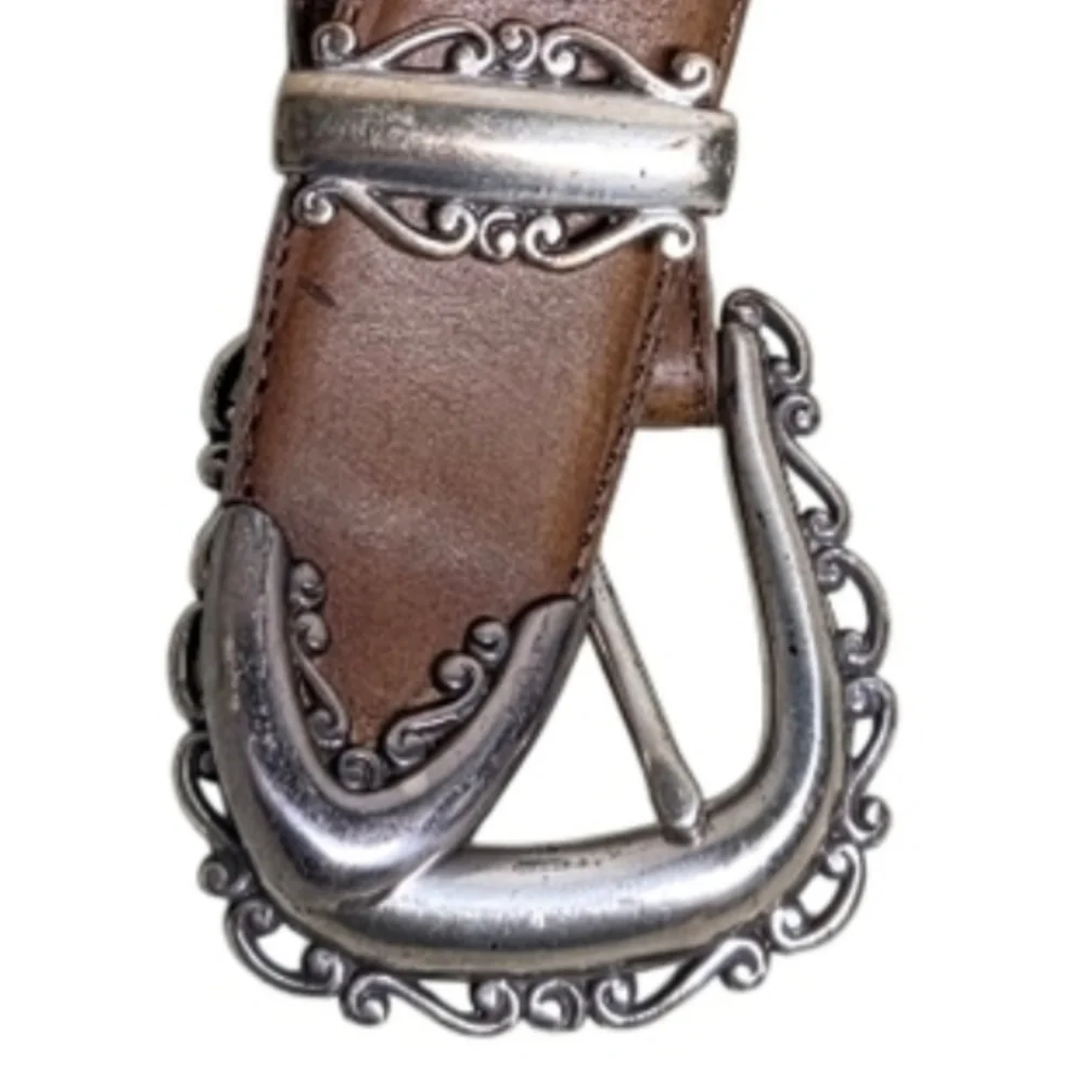 Brighton Brown and Silver Leather Belt with Distinctive Buckle